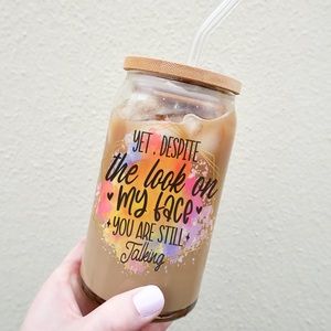 Sarcastic 16oz can glass with bamboo lid & straw